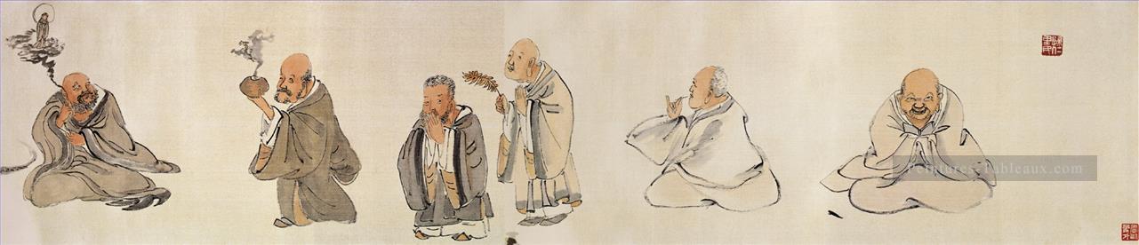 Wu cangde dix huit archats vieux Chine encre Peintures à l'huile
